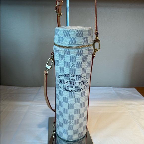 Louis Vuitton White and Blue Checkered Bottle Holder - Picture 1 of 4